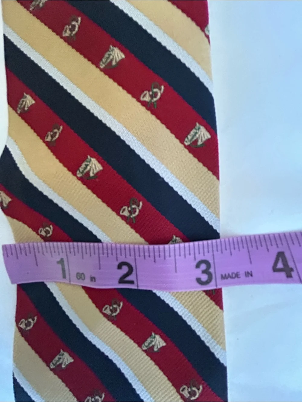 Mens Striped Tie in Red, Navy & Gold